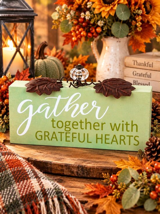 Young's, Inc. Other - Gather Together Wood Sign Metal Leaves Crystal Accent Fall Thanksgiving Décor